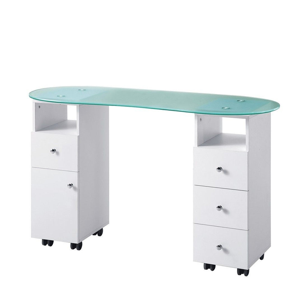 GD Manicure Table Glass Top White D3468NVW International Beauty Depot