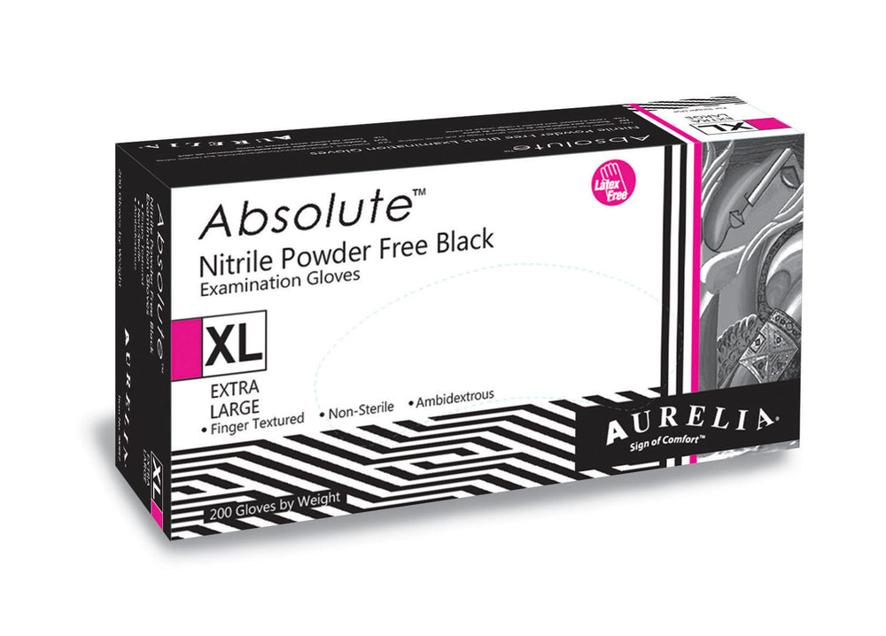 Aurelia Absolute Nitrile Gloves Medical 3,2 mil Powder Free Black Medium 9899A7