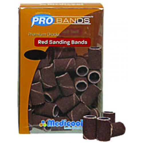 Medicool Red Sanding Bands (SEAMLESS) for Nails 100Pk Coarse SBC-100EX